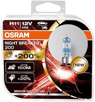 OSRAM NIGHT BREAKER 200, H11, + 200% más de luz, lámpara de faro halógena, 64211NB200-HCB, 12 V, caja dúo (2 lámparas)