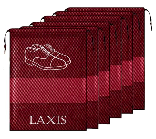 LAXIS – Shoe Bag for Travel & Storage Organizer for Women & Men | Travel Accessories Shoe Bags Pouches | Travel Shoe Cover for Travelling Travel Essentials (Maroon, Pack of 6)