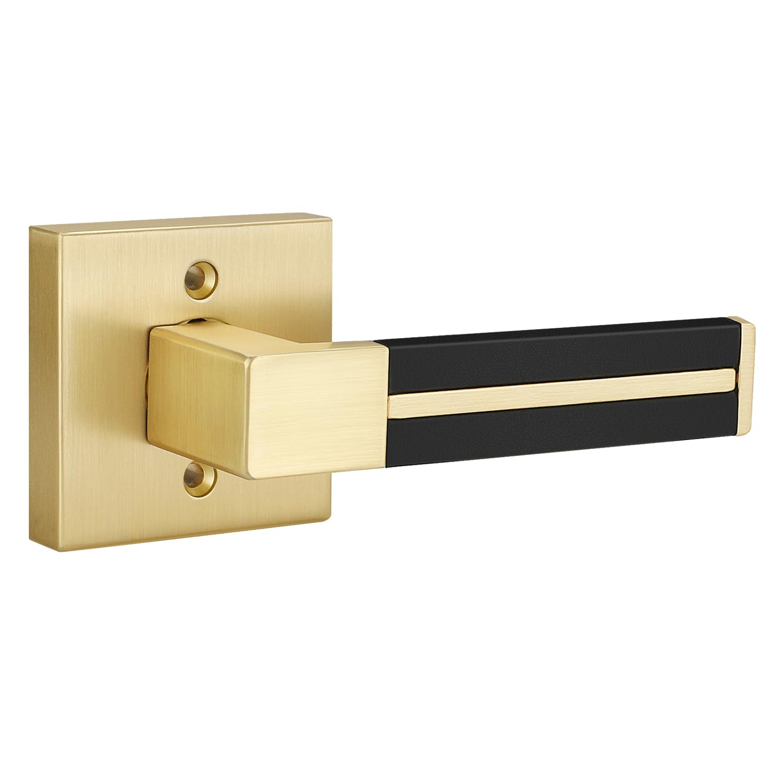 EHOMEWARE Gold Dummy Door Handles with Black Leather 1 Pack, Half Dummy No Lock Function Without Latch or Key, Pull or Push Function for Pantry or French Doors — image 1