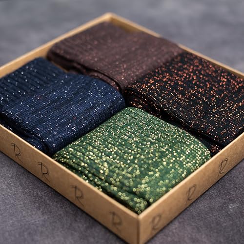 Image of RAFRAY Women's Glitter Socks Crew Length, Premium Shiny Sparkly Socks in Gift Box, 4 Pairs, Size US W: 5-9.5 EU: 36-40
