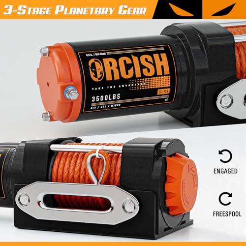 ORCISH Upgrade 3500 lb 12V DC Electric Winch, ATV/UTV Winch Kit for Towing, 1/4\"×30\' Synthetic Rope with Both Wireless Handheld Remote and Corded Control Recovery, Easy Assembly Winches