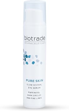 Biotrade Pure Skin Glow Revival Eye Serum with Caffeine, Hyaluronic Acid, and Peptides   Daily Eye Cream for Puffiness, Dark Circles, and Fine Lines   15mL