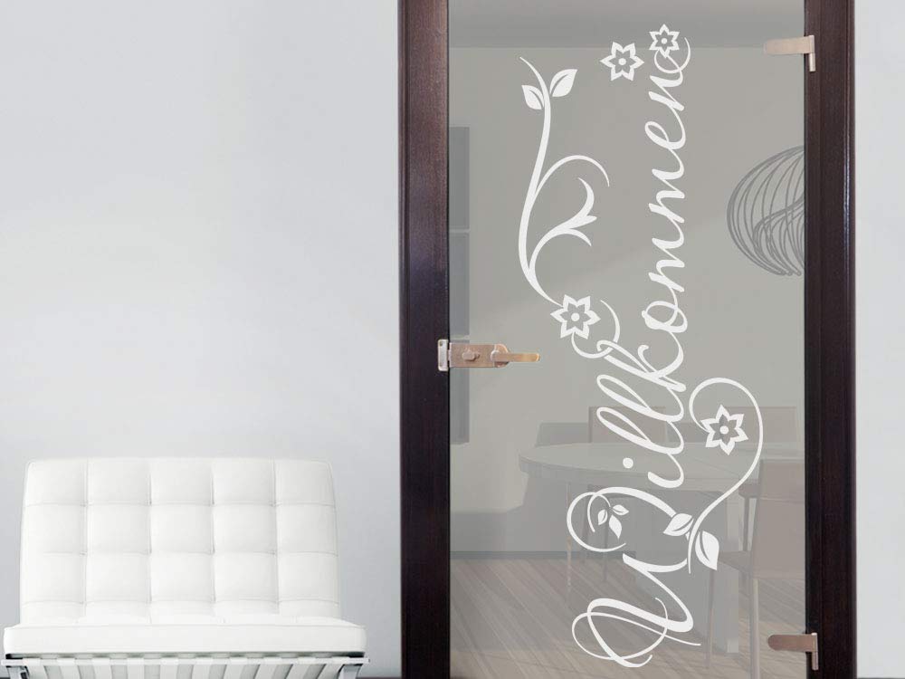 GRAZDesign Glastür Aufkleber Flur Eingang Willkommen Spruch, Fensteraufkleber Glas, Fenster Fenstertattoo - 151x57cm / Silbergrau