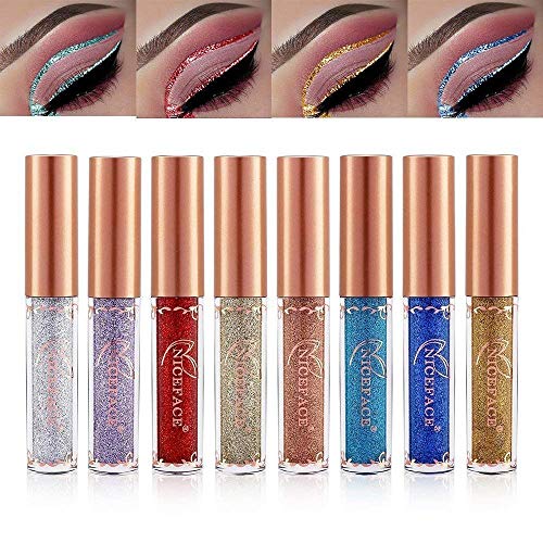 Glitter Liquid 8 Color Lápices de Ojos Impermeable Sparkle Larga Duración Metallic Delineadores Pen Shimmer Sombra Cover