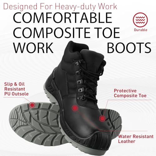 OUXX Men's Composite Toe Work Boots, ASTM F2413-18 Safety Shoes, Slip-Resistant Boot,Comfortable Work Shoes for Men (OX4501)2
