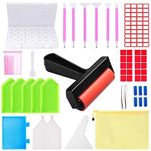 68 Pieces 5D Diamond Painting Tools, Diamond Painting Accessories for Kids, Diamond Painting Kit with Diamond Painting Pens Roller Embroidery Storage Box Glue Clay