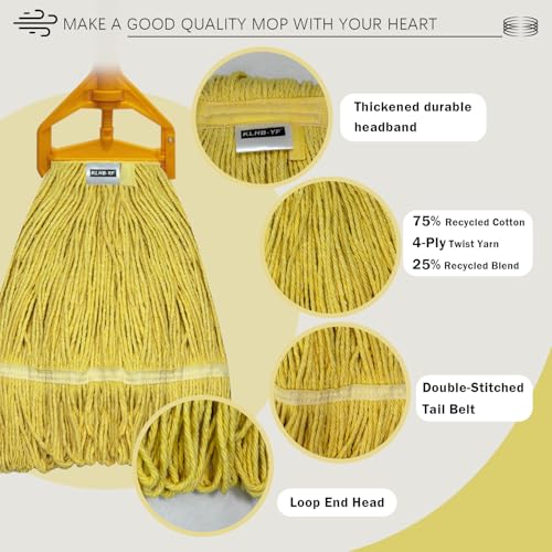 Image of Commercial Cotton Mop Heavy-Duty Industrial with 2 Replacement Heads 152 cm Handle Replacement mop Head (Yellow)