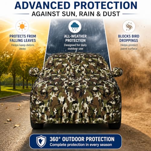 Image of Pivalo Car Body Cover for Tata Harrier All Model & Years (2019-2026) 100% Waterproof with Mirror Pockets, Triple Stitched Dustproof Heat Resistant UV Protection (Military /Jungle /Camouflage)