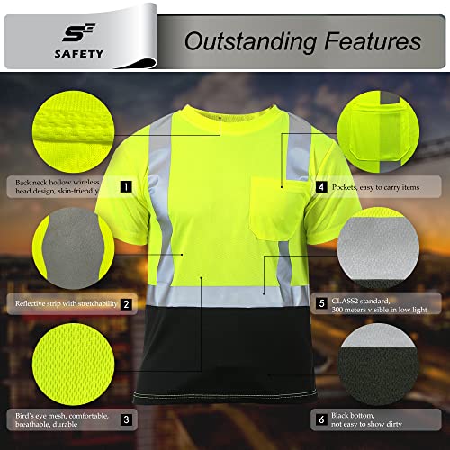 sesafety Hi Visibility Shirts for Men, Safety Shirts with Reflective Strips Class 2, Hi Vis Construction Work Shirt with Pocket Yellow M - Image 3