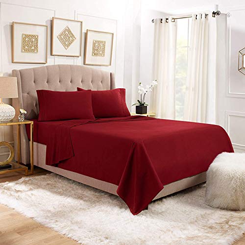 Image of Burgundy Bedsheet with 4 Pillow Covers 400TC 100% Egyptian Cotton Premium 5 Piece Bedsheets Single Bed