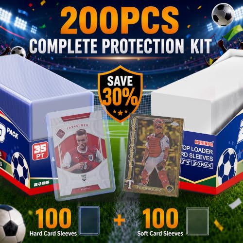 Image of Kabinka 200 Card Sleeves Top Loaders for Cards,3 inchx4 inchBaseball Card Protector | Standard Size Trading Hard Plastic Card Holder for Sports, Football, TCG Cards(100 Hard Sleeve + 100 Soft Sleeve)