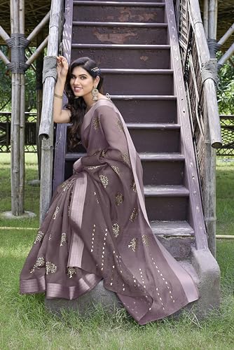 Image of MIRCHI FASHION Women Saree Cotton Blend 2-Tone Foil Print | Lightweight Comfortable Office Wear Sari with Blouse Piece