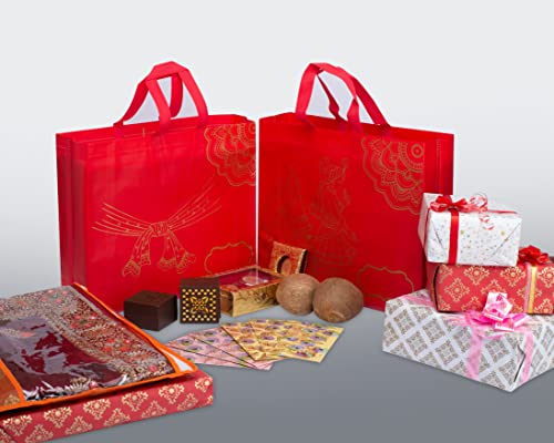 Image of Lavya Wedding Special Reusable Non-Woven Laminated Gift Bags for Shagun, Traditional Gifting, Saree Mithai Chandi Carry (Red, Pack of 50)