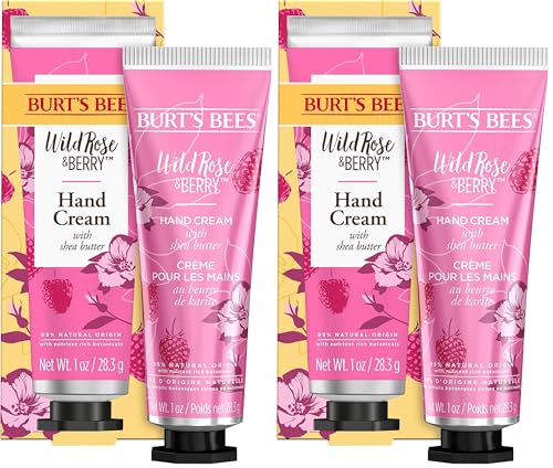 Burt’s Bees Hand Cream, Wild Rose and Berry Hand with Shea Butter and Nutrient-Rich Botanicals, 28.3g (Pack of 2)