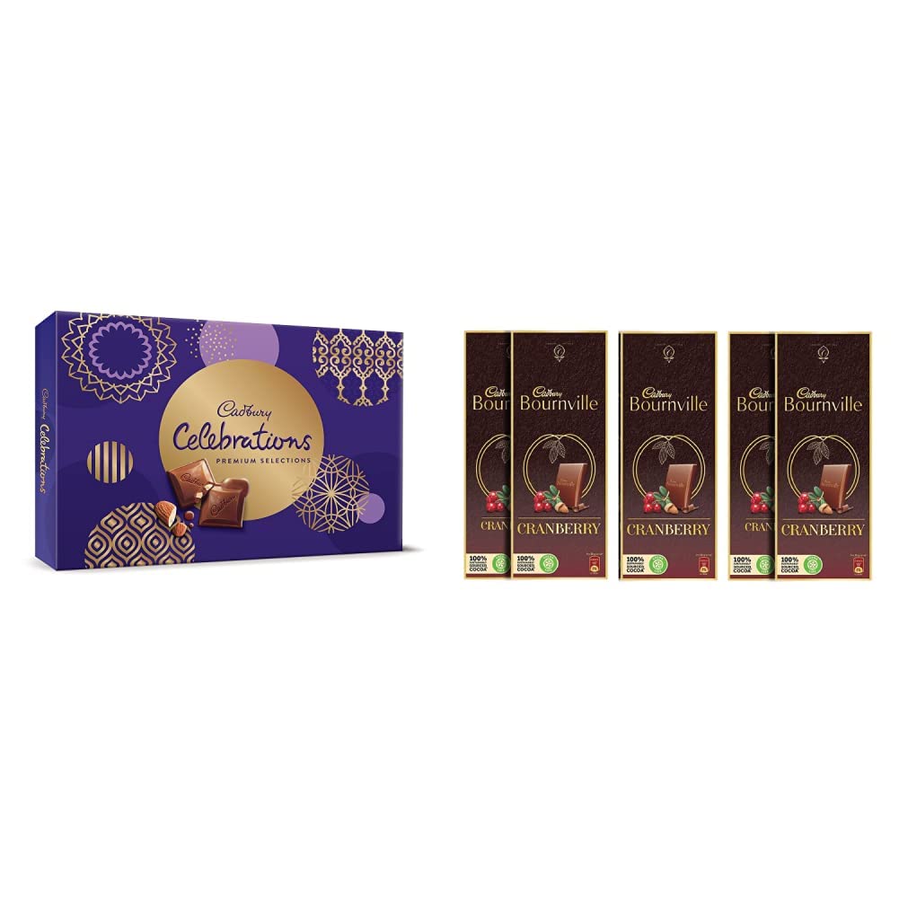Cadbury Celebrations Premium Assorted Chocolate Gift Pack, 286.3G And Bournville Dark Chocolate Bar With Cranberry, 80 Gm (Pack Of 5)