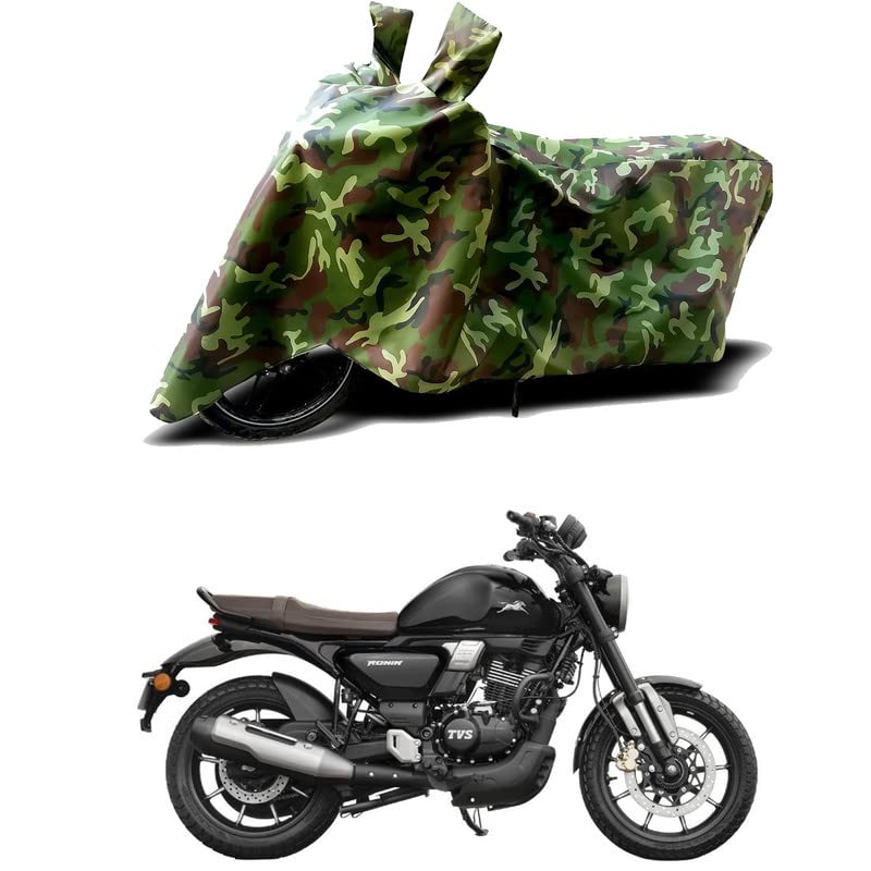 Image of 100% Water Resistant Full Bike Scooty Two Wheeler Body Cover Compatible for TVS Ronin TD /UV-Rays /Heat Protection /Birds Dropping /Scratchproof /Dust Proof /Waterproof /All Varients[Green MJ]