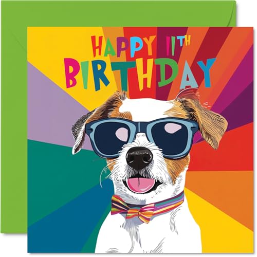 Stuff4 Geburtstagskarte zum 11. Geburtstag für Jungen – Pawsome Cool Dog – Hunde-Geburtstagskarte für 11 Jahre alten Jungen, 11 Jahre, 145 mm Hundegruß