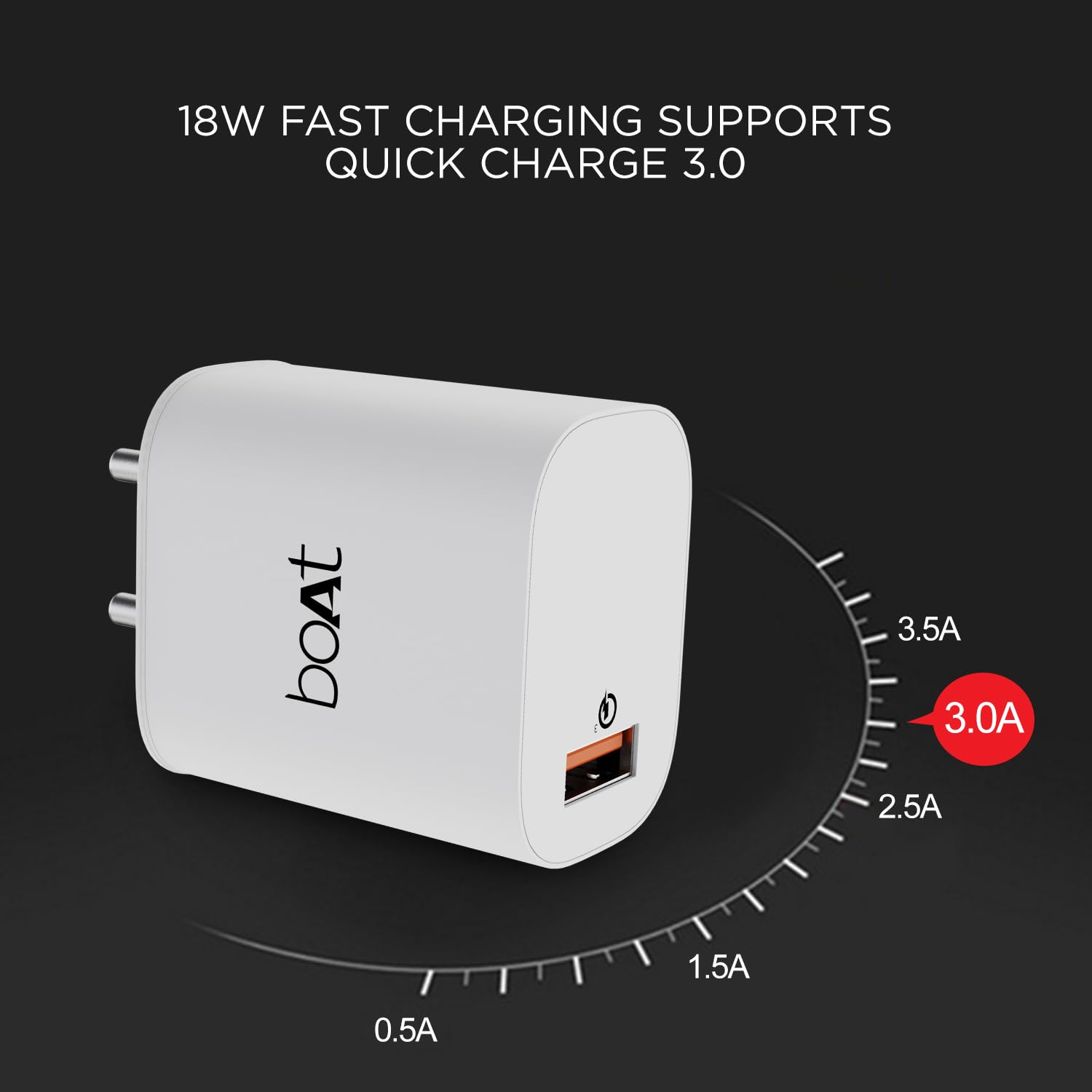 boAt 18W QC 3.0 Fast Mobile Charger with Type USB-A to Type C Cable PD Quick Charging; Smart IC Protection & Auto Detection, for Samsung, Xiaomi, Pixel & Android Users (White) — Amazon image 2