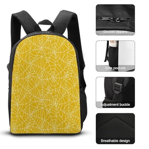 Yellow Spider Web Halloween Backpack Set 3 Pieces Backpacks Lunch Bag Wallet For Travel Outdoor Sports3
