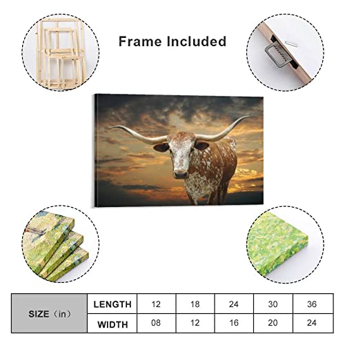 Rucatto Texas Longhorn At Sunset Painting Decorative Wall Art Poster Canvas Painting Posters And Prints Wall Art Pictures For Living Room Bedroom Decor 24X36Inch(60X90Cm) Frame-Style #TOP1