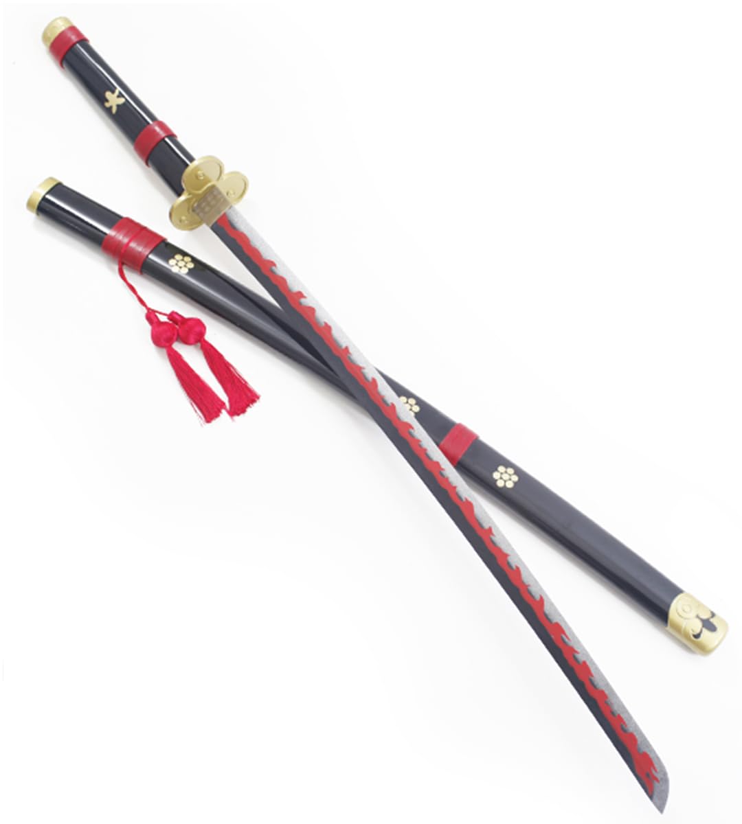 One Piece Katana Enma en Bois - Sabre Zoro Black Edition - Meito Katana avec Support et Ceinturon Noir Porte-Épée