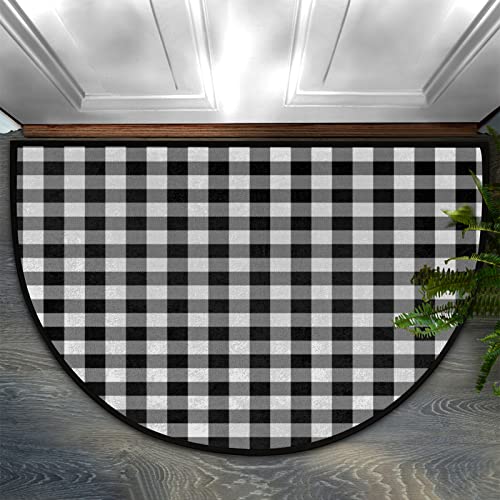 Auuxva Modern Buffalo Plaid Half Round Door Mat Indoor Entrance, White Black Plaid Pattern Non Slip Absorbent Doormats, 24 X 36 Wear Resistant Semi Circle Floor Mats Area Rugs For Home Kitchen Patio #TOP20