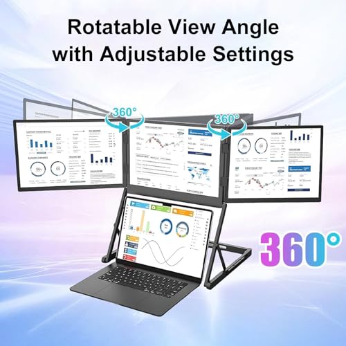 Image of 15.6 Inch Laptop Screen Extender, Triple Monitor for 11-18 Inch Laptops, FHD 1080P Foldable Display with 360 Rotation