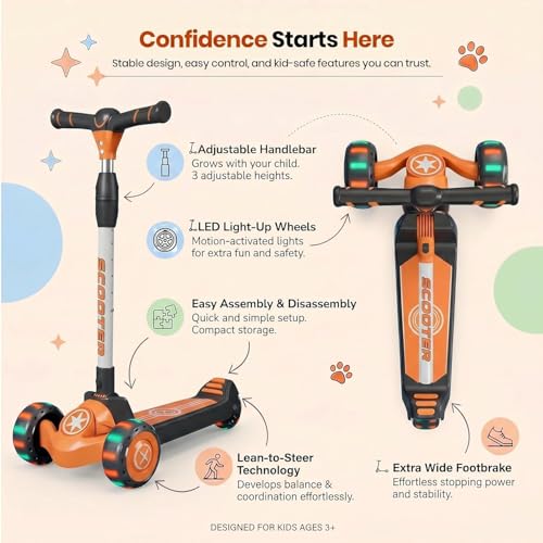Image of StarAndDaisy Kids Kick Scooter for 3+ Year, kick Scooter for Kids, Skating Scooter with Light Up LED Wheels, Adjustable Handle Height, Foldable 3 Wheel Skate Scooter for Boys Girls 3-12 Years