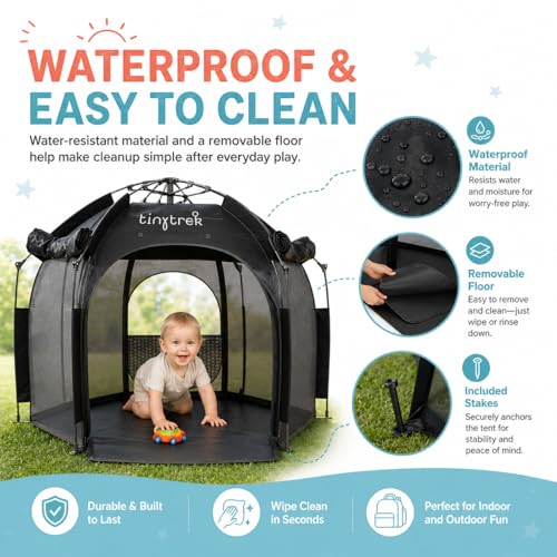 Image of TinyTrek Kids Play Tent for Indoor and Outdoor Fun, Portable Pop Up Tent with Breathable Mesh, Toddler Play Space for Travel, Backyard, Camping and Playroom Use