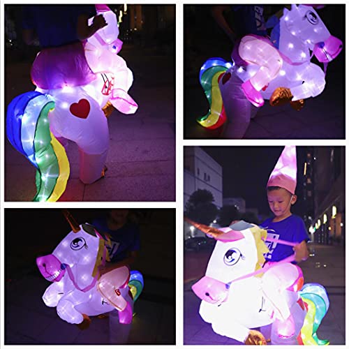 Kids Inflatable Unicorn Costume, Riding Unicorn Air Blow-up Deluxe with LED Light for Halloween Party Unicorn2