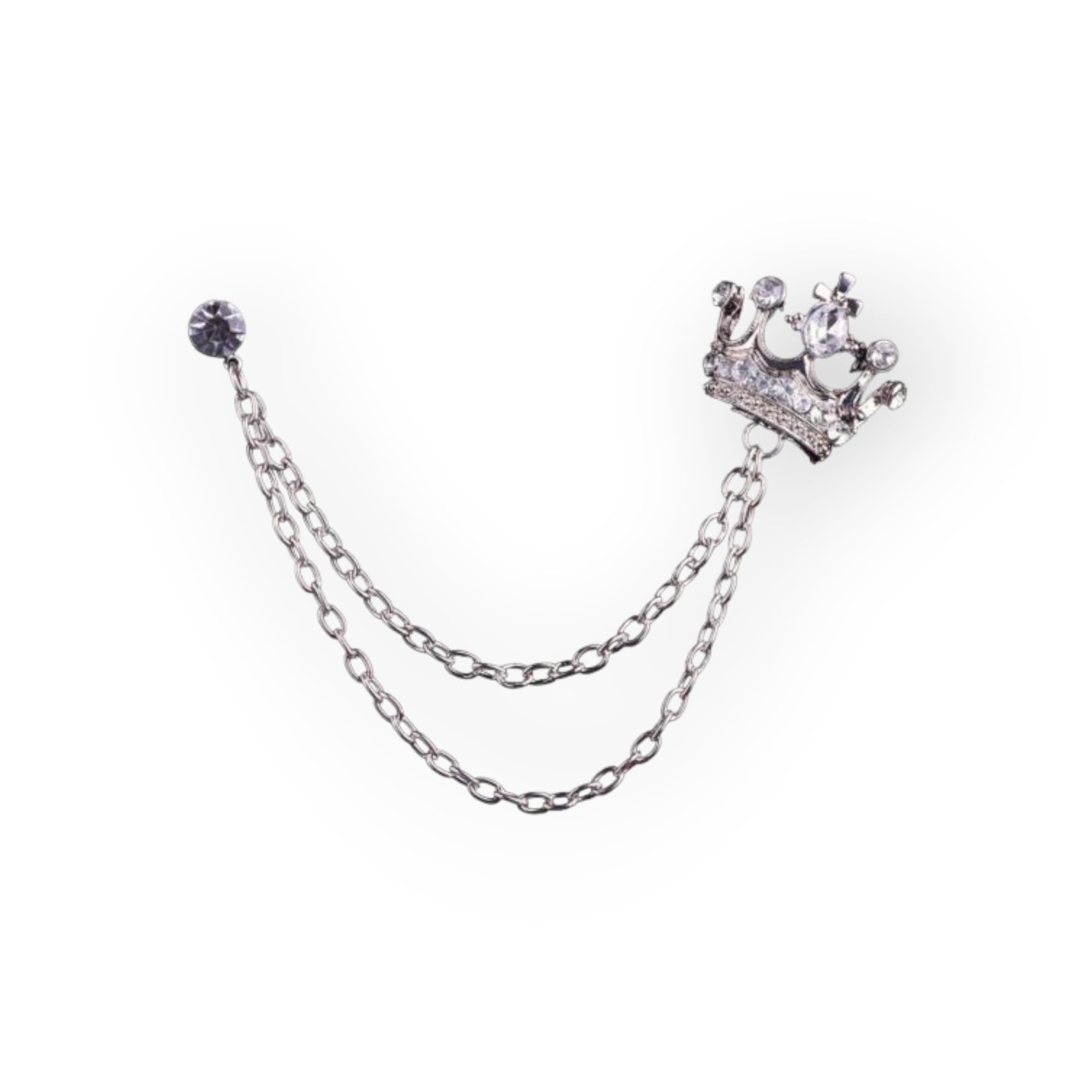 FARTICOSSIN Unisex Silver Crown Chain Crsytal Stud Blouse Shirt Collar Neck Tip Brooch Pin
