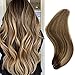 Ombre Brown Highlights Human Hair Sew in Weft Hair Extensions Medium Brown to Blonde Highlights Remy Human Hair Weft Weave Extensions 80 Gram Double Weft Hand Tied Hair Bundle for Women 22 Inch