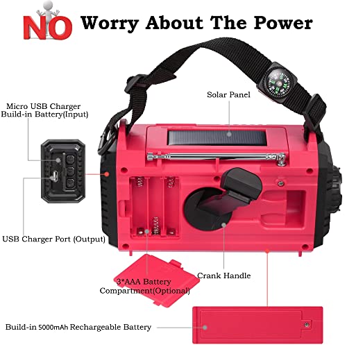 Mesqool Notfallradio Solar Kurbel Tragbares Radio, Wasserdicht LED Dynamo Lampe Powerbank AM/FM/SW-Radio und SOS-Alarm… - Image 5