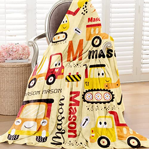 Image of Personalized Construction Blanket with Name for Baby Boy Girl Truck Blanket
