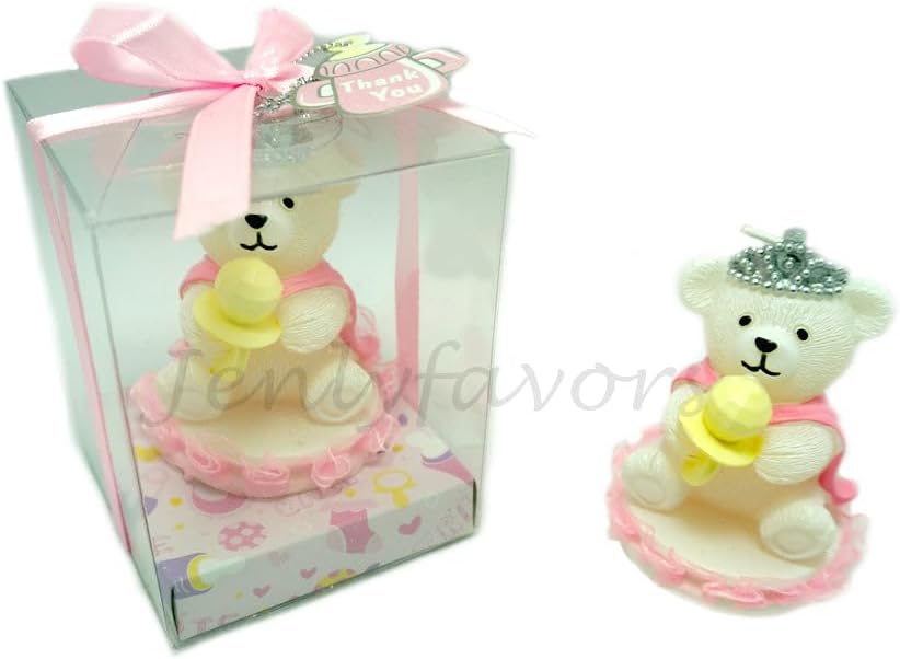 JenlyFavors Princess Bear Shaped Candle with Tiara – Shower Party Favor Decoration – 12 Pack