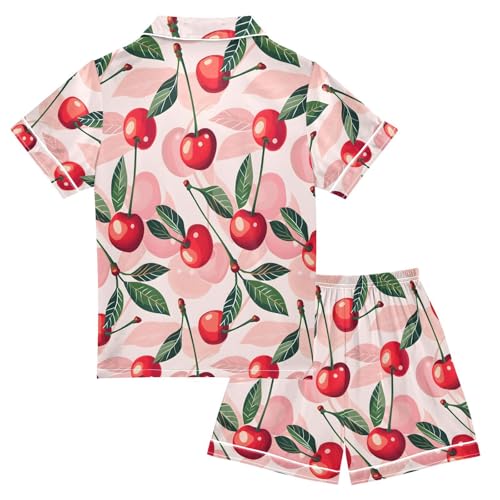 ALAZA Cherry Leaf Cute Pajamas Satin Pajama Set Short Sleeve Button Down Sleepwear2