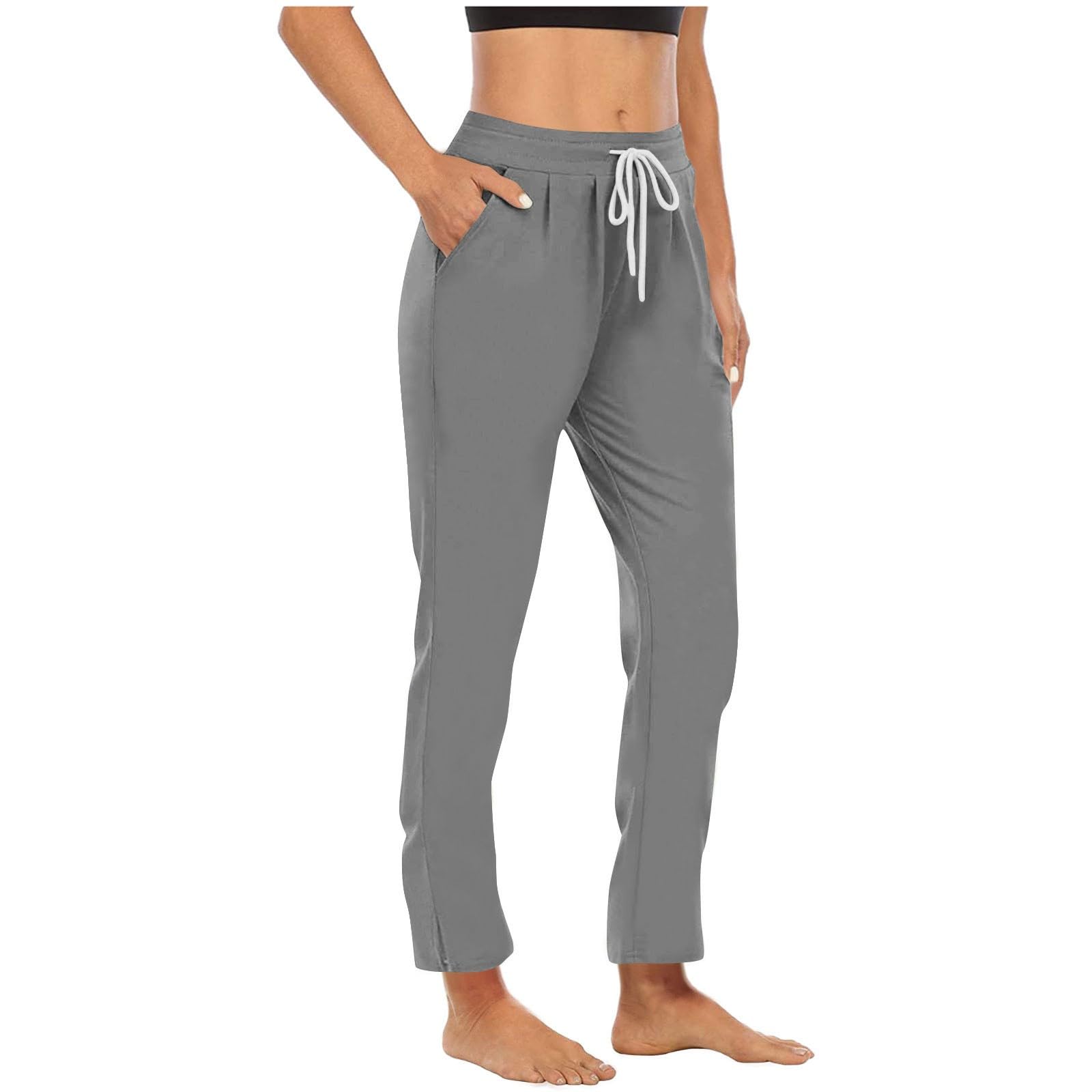 Lounge Pants for Women High Waist Straight Leg Yoga Joggers Lightweight Casual Athletic Workout Trousers with Pockets — view 20