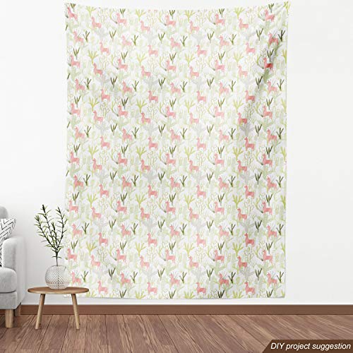 Image of Ambesonne Cactus Print Fabric by The Yard, Hand Drawn Scribbled Layout of Animals Cacti and Greenery, Decorative Fabric for Upholstery and Home Accents, 1 Yard, White Green