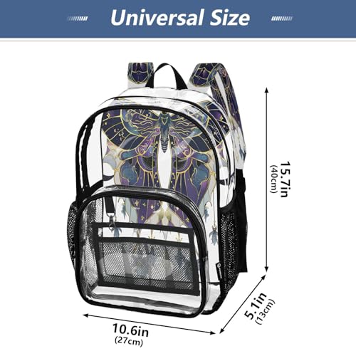Butterfly Moon Clear Backpack Heavy Duty See Through Transparent PVC BookBag for Kids Boy Girl School Work4