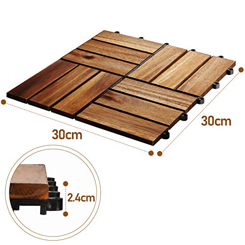 VINGO 22-er set houten tegels 30x30cm acacia houten balkontegels, perfecte tegel voor dek, tuin, balkonterras (12 latten | 2 m²) - Image 8