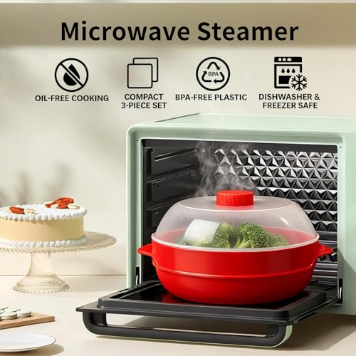 Microwave Steamer, Heat-Resistant Veggie Steamer, 8.27x8.27x7.09 inches Quick Healthy Kitchen Utensils with Lid, Steam Cooking for Home Dormitory Hotel Restaurant and Meal Prep Use – Image 4