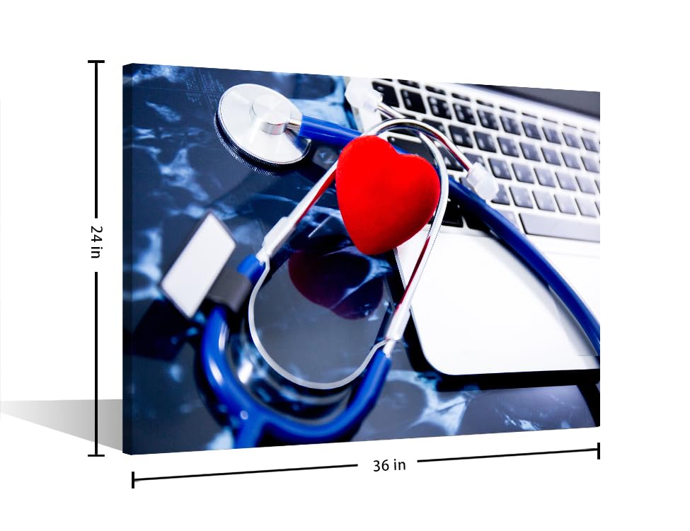 Image of Medical Stethoscope on Film X-Ray Wall Painting 1 Panels Medical Instrument Canvas Wall Art Laboratory Wall Art for Living Nosocomium Giclee Print Stretched and Framed Ready to Hang (24 inchWx36 inchH)