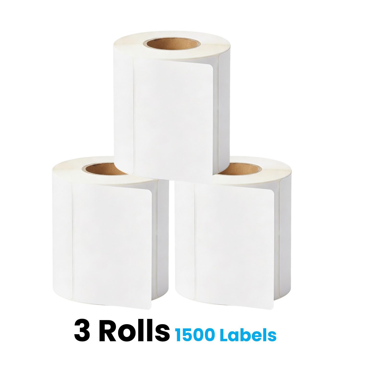 JOVS White Sticky Labels on a Roll 4x6 Thermal Labels, Pack of 3 (1500 Labels) (100 × 150 mm / 4" × 6") | White Label Stickers Roll for Direct Thermal Printers, Shipping and Address Label.