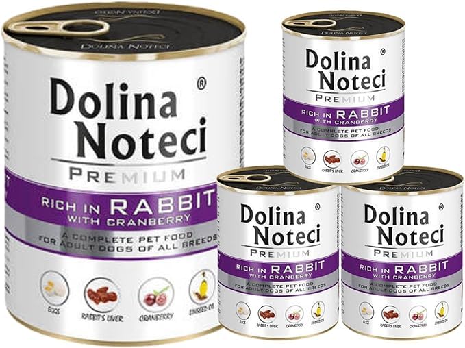 Dolina Noteci Premium – Gluten-Free Wet Dog Food 800g – High Meat Content – Natural Meal for Adult Dogs – No Artificial Additives – Omega 3 & 6 (Rabbit+ Cranberry, 4x800g)