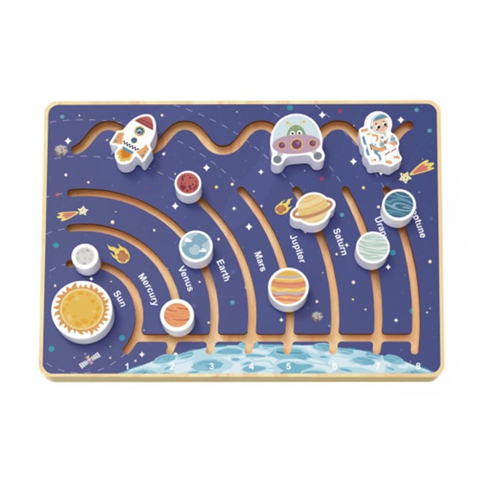 Wooden Space Maze, Space Theme, Marble Track, 18 Months+, 8.66x11.81x0.98 cm