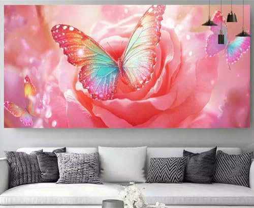 Broderie diamant XXL 70x140cm fleur et papillon avec strass cristal
