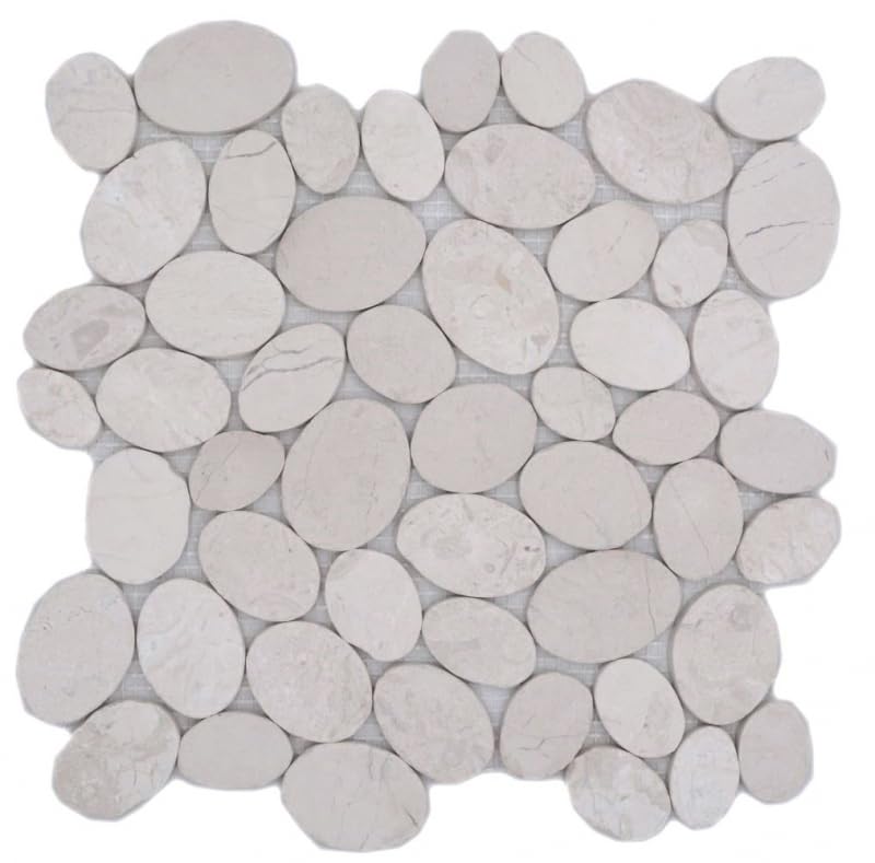 Mosaïque en pierre naturelle - Mélange blanc/bleu/orange/gris mat - Aspect galet - Pour cuisine, salle de bain, douche - MOS30-0101_f