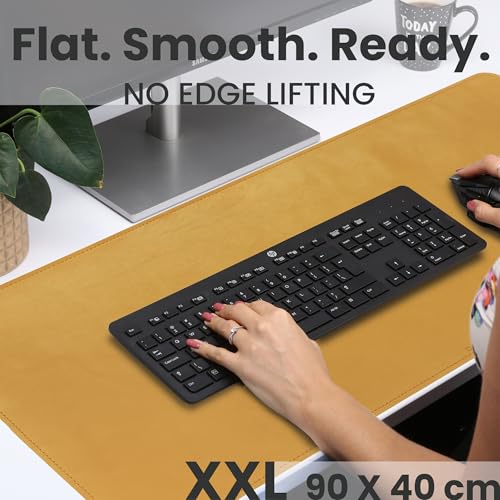 Tapete para escritorio de cuero genuino Mostaza XL miniatura 3