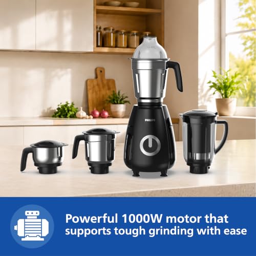 Image of Philips HR7732 Mixer Grinder 1000 Watts 4 Jars with Double Ball Bearing Motor | Unique Modes for Different Texture | Mixer grinder with Heavy Gauge Leak-Proof Steel Jars | 5 Years Motor Warranty