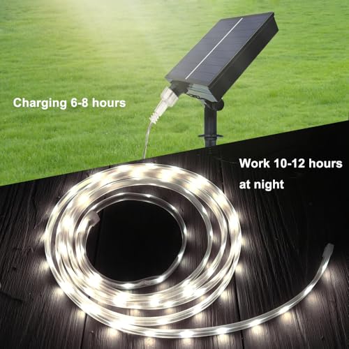 Image of Solar LED Strip Lights Outdoor Waterproof,9.8ft White Solar Powered Strip Lights with Remote,Timer,8 Lighting Modes IP65 Waterproof Strip Lights for Step Gazebo Balcony outdoor bar Garden Decor